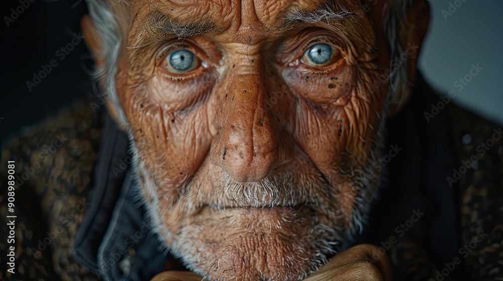 Detailed portrait of an elderly man, capturing the wisdom and experience in his deeply lined face and piercing eyes Detailed portrait of an elderly man, capturing the wisdom and experience in his deeply lined face and piercing eyes