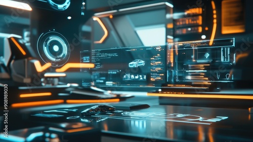 Wallpaper Mural AI-created futuristic lifestyle, highlighting innovative technology and modern working tools Torontodigital.ca