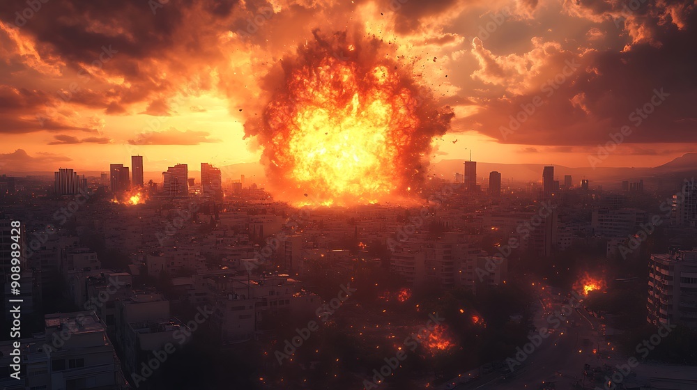 A city destroyed with giant explosion A city destroyed with giant explosion