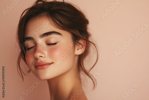 A close up of a girl's face with her eyes closed