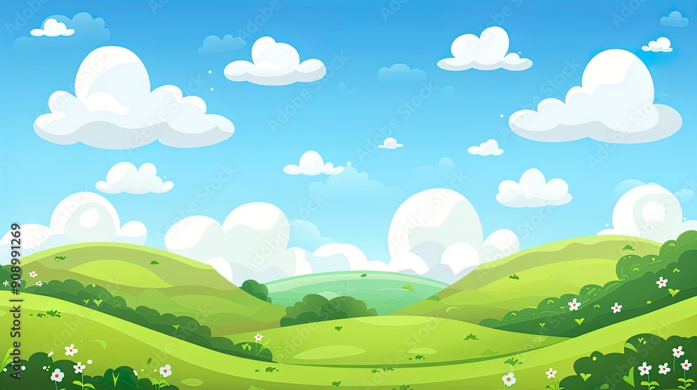 Fototapeta premium Illustration of Clean air with blue sky and fluffy white clouds
