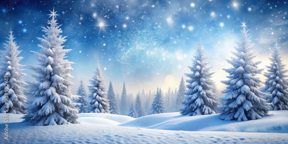 Fototapeta premium Winter wonderland background with snow-covered trees, Christmas, render, holiday, festive, winter, snowy, landscape, seasonal