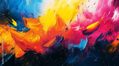 Abstract Expressionist Painting with Vibrant Colors and Dynamic Brushstrokes