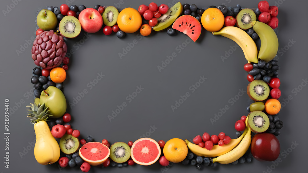 Frame made of fruits, space for text. Generative AI