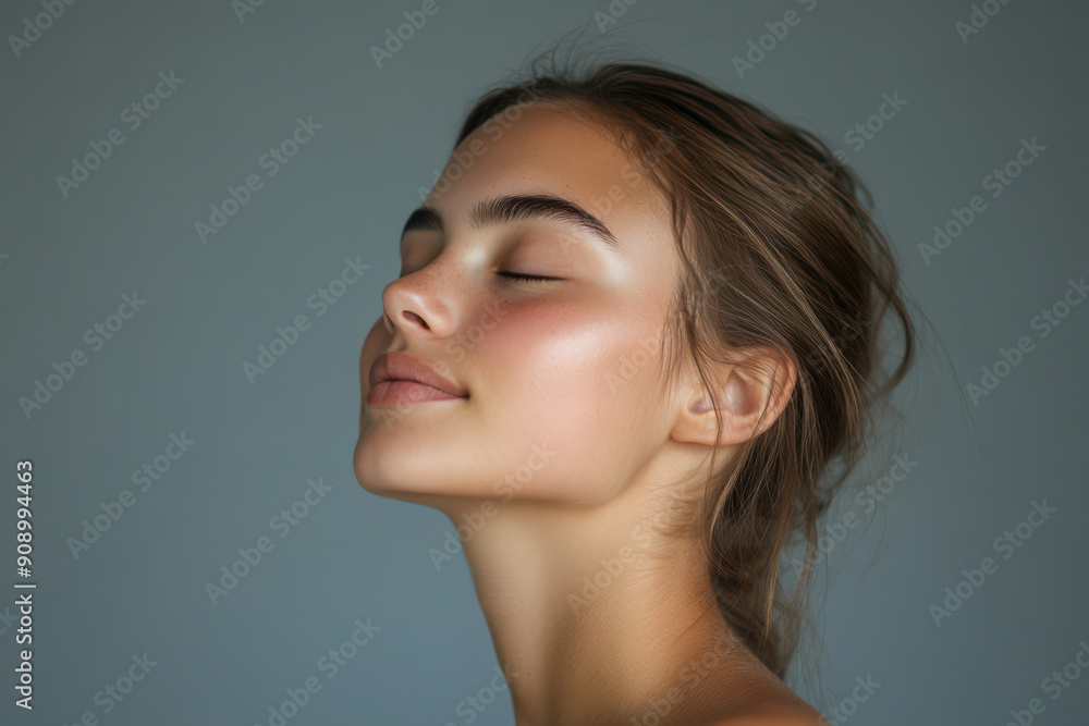 A close up of a girl's face with her eyes closed A close up of a girl's face with her eyes closed