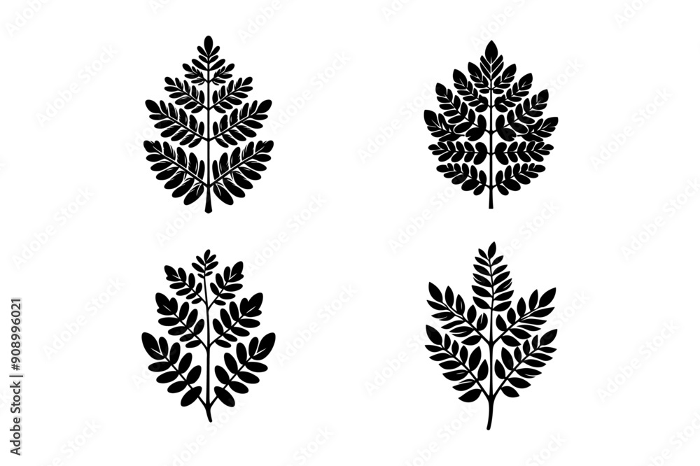 Set of summer leaves silhouette vector illustration. Set of summer leaves silhouette vector illustration.