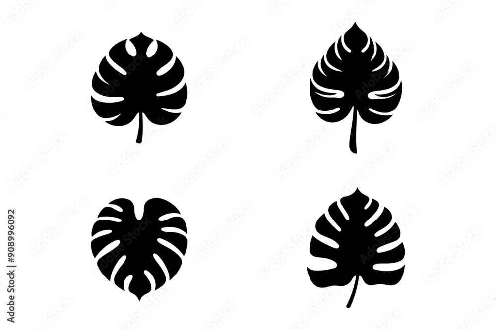 Set of Monstera leaf silhouette vector illustration. Set of Monstera leaf silhouette vector illustration.