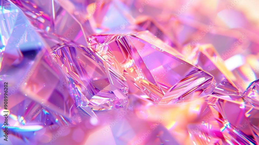 The image displays vibrant pink and purple crystal formations with intricate facets reflecting light, creating an enchanting, translucent, and mesmerizing visual experience. The image displays vibrant pink and purple crystal formations with intricate facets reflecting light, creating an enchanting, translucent, and mesmerizing visual experience.