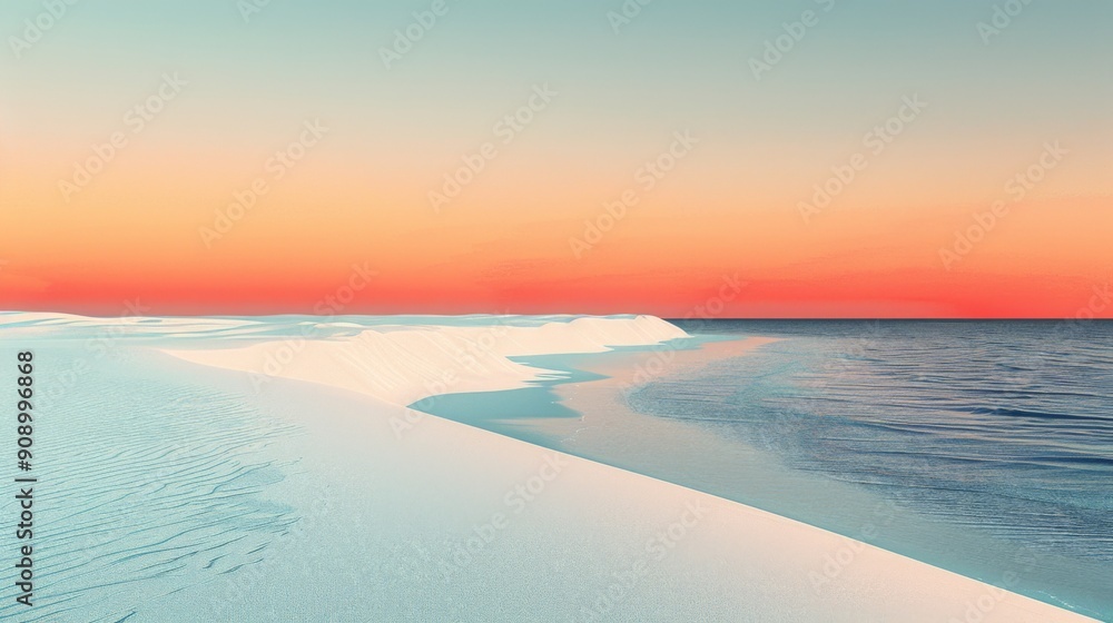 Minimalist White Sand Beach Landscape: Gradual Orange to Red Skyline, Embodying Serenity and Endless Horizons, Graphic Resources, Wallpapers, Brochure, Websites, banner, Advertising, background Minimalist White Sand Beach Landscape: Gradual Orange to Red Skyline, Embodying Serenity and Endless Horizons, Graphic Resources, Wallpapers, Brochure, Websites, banner, Advertising, background