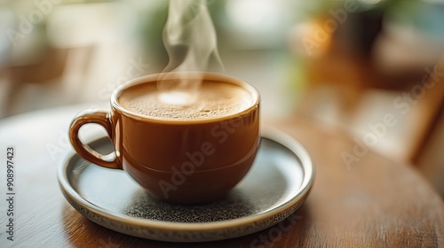 Wallpaper Mural Close-up of a hot coffee beverage on a small plate, showcasing the rich steam and perfect fit, ideal for your cozy drink concept Torontodigital.ca