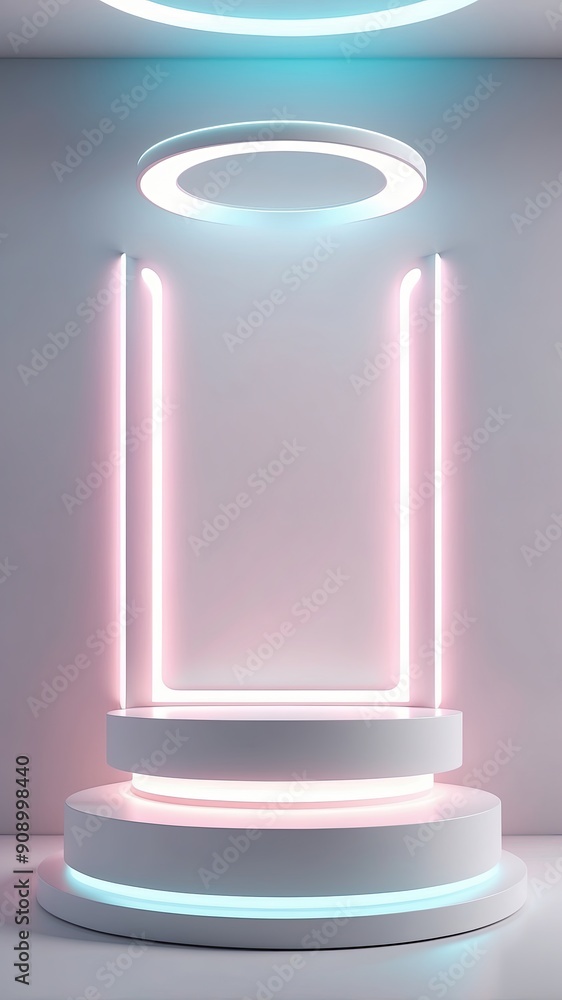 a podium with a bright glowing blinking neon a podium with a bright glowing blinking neon