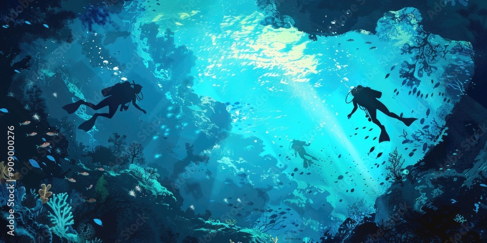 Fototapeta premium Diving Adventure in Underwater Cave