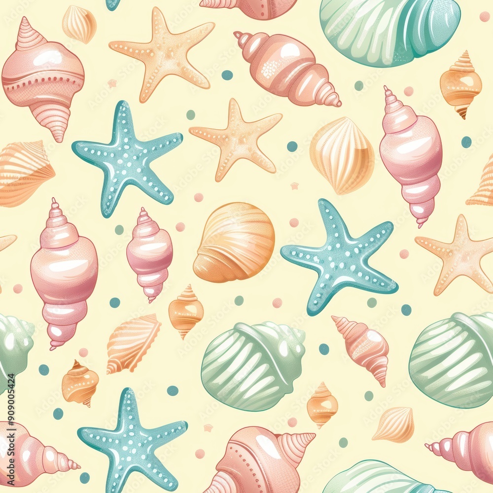 Tranquil Pastel Beach Items Seamless Pattern for Summer Designs Tranquil Pastel Beach Items Seamless Pattern for Summer Designs