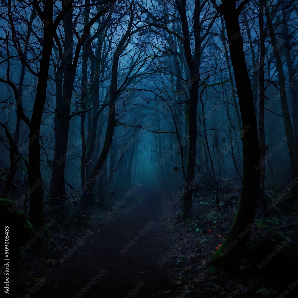 Fototapeta premium foggy forest at night