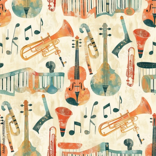 Harmony of Pastels - Seamless Pattern with Musical Instruments in Soft Colors