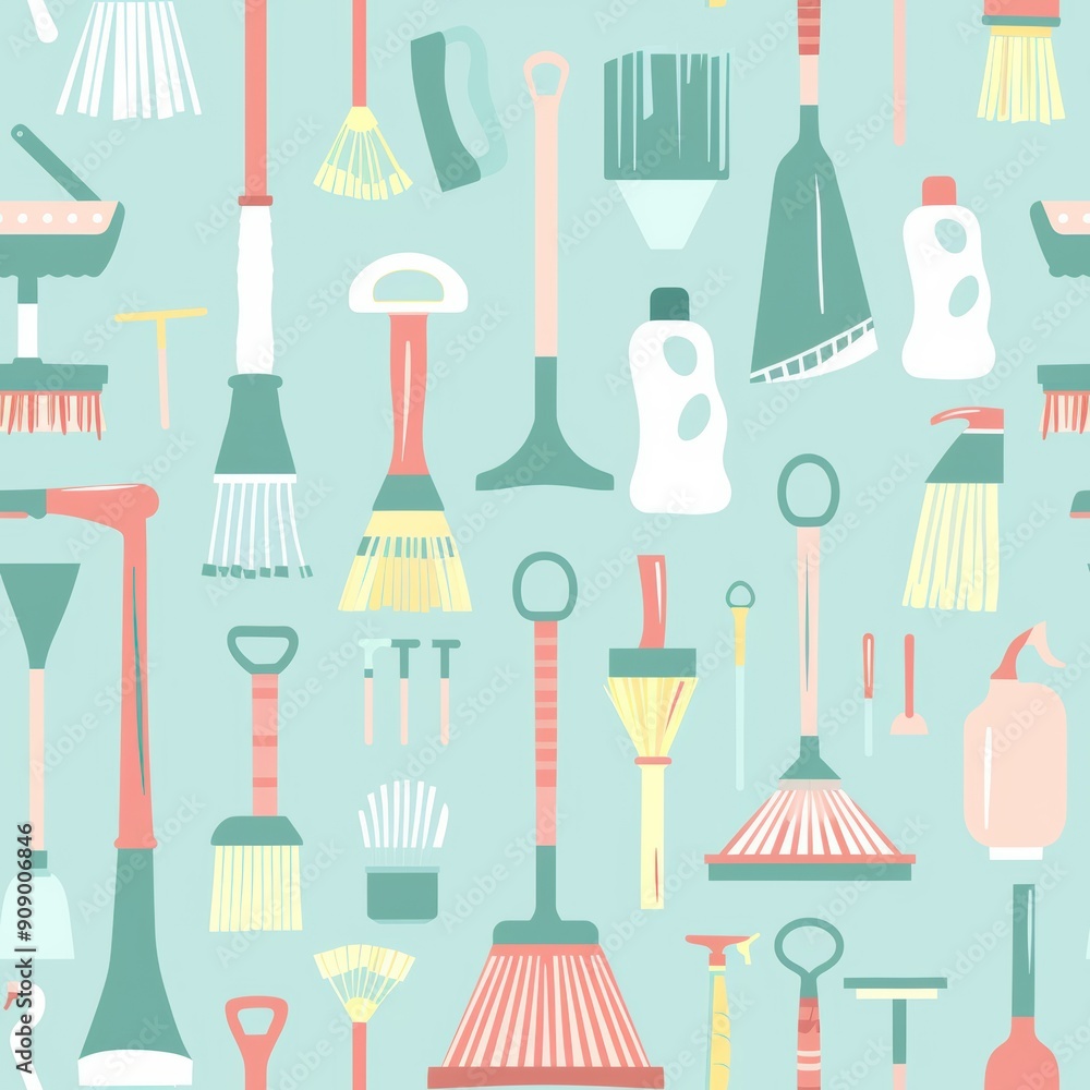 Soft Pastel Cleaning Essentials Seamless Pattern for Home Organization and Tidiness Soft Pastel Cleaning Essentials Seamless Pattern for Home Organization and Tidiness