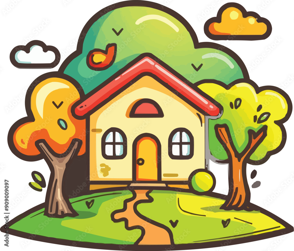 house and tree vector logo illustration,generative ai house and tree vector logo illustration,generative ai