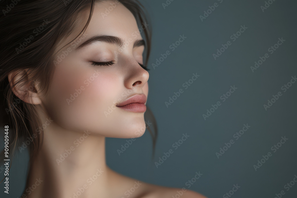 A close up of a girl's face with her eyes closed A close up of a girl's face with her eyes closed
