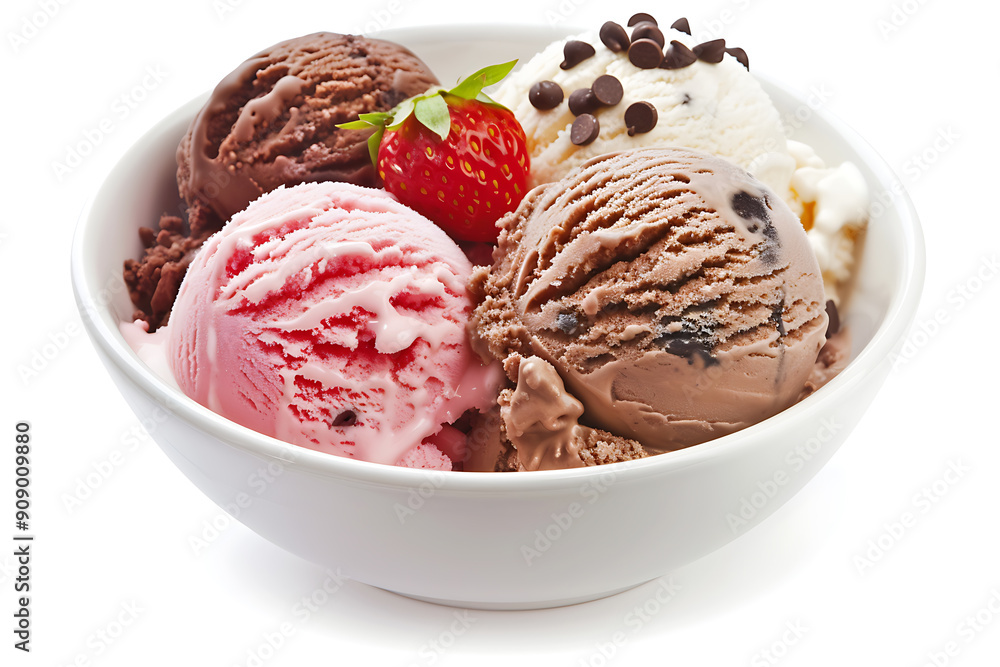 A bowl of delicious ice cream, with brown, pink and white colors, perfect for a summer treat. A bowl of delicious ice cream, with brown, pink and white colors, perfect for a summer treat.