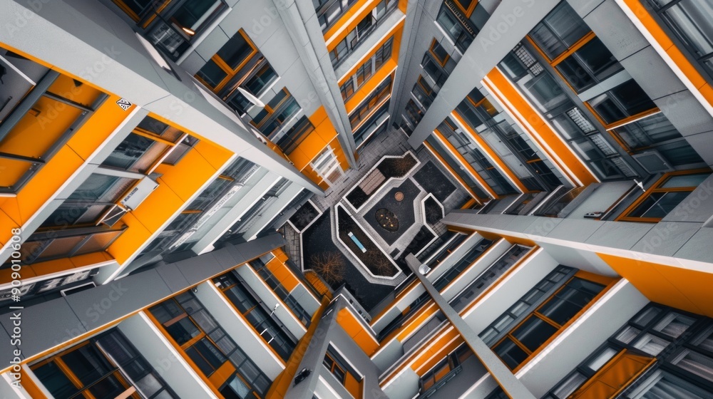 Obraz premium Aerial View of the courtyard of multi-storey residential buildings.