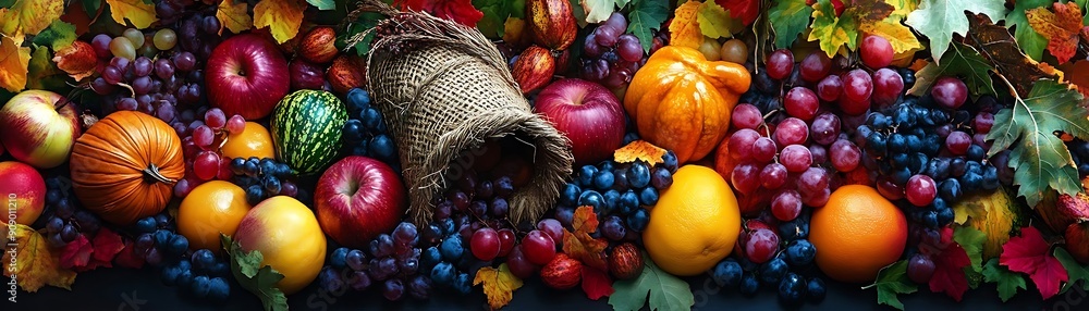 Autumn Harvest: A Bountiful Display of Fruits, Grapes, and Pumpkins Autumn Harvest: A Bountiful Display of Fruits, Grapes, and Pumpkins