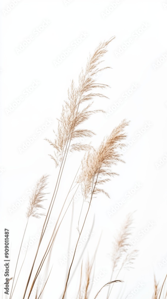 Golden pampas grass on white background, minimalistic nature concept Golden pampas grass on white background, minimalistic nature concept