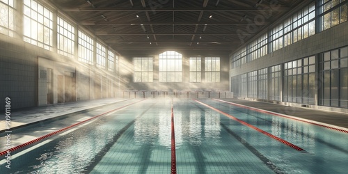 Indoor Olympic Swimming Pool with Red Lanes