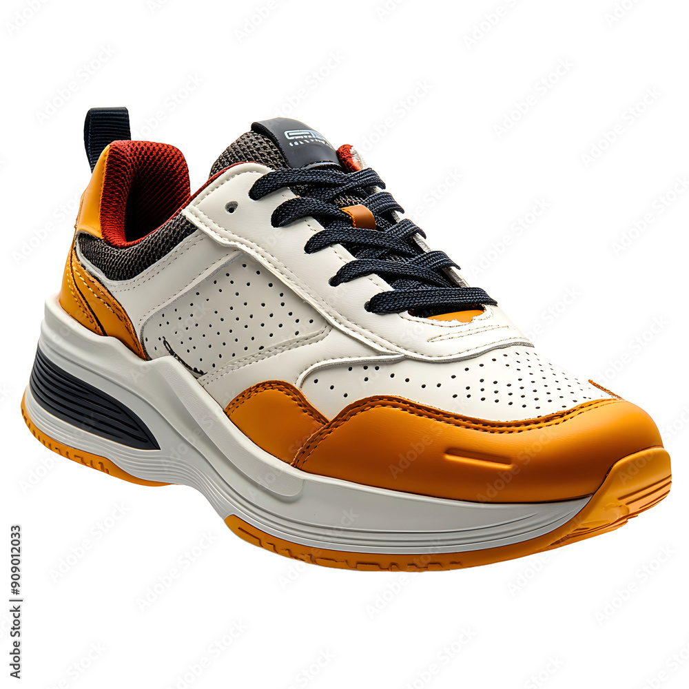 A single, modern sneaker with a stylish design, isolated on a white background. A single, modern sneaker with a stylish design, isolated on a white background.