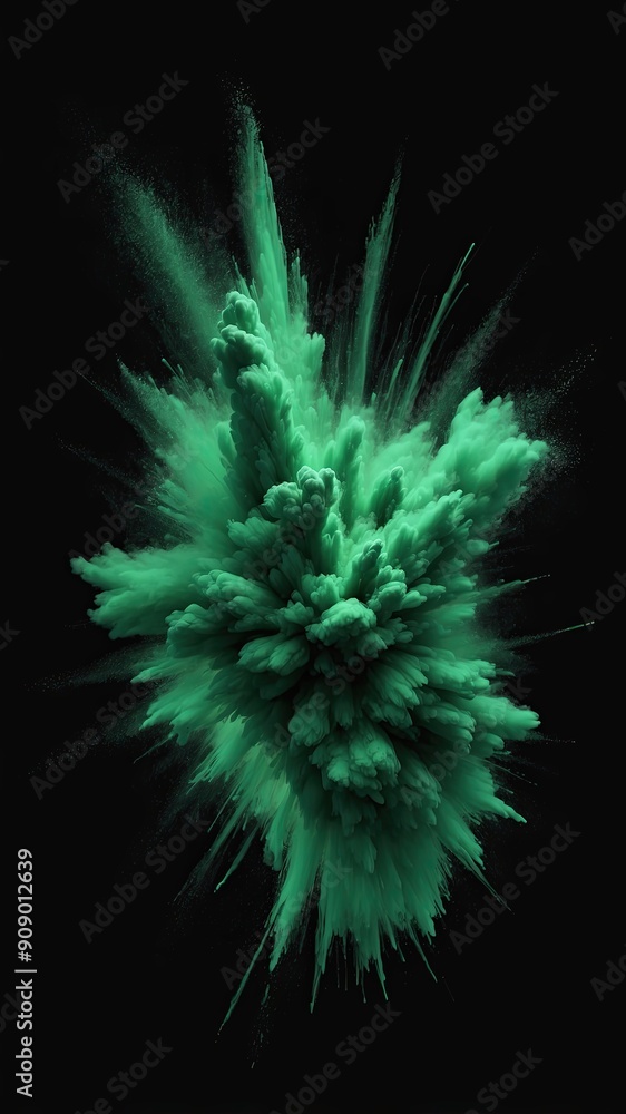 Fototapeta premium Abstract green powder explosion on a black background