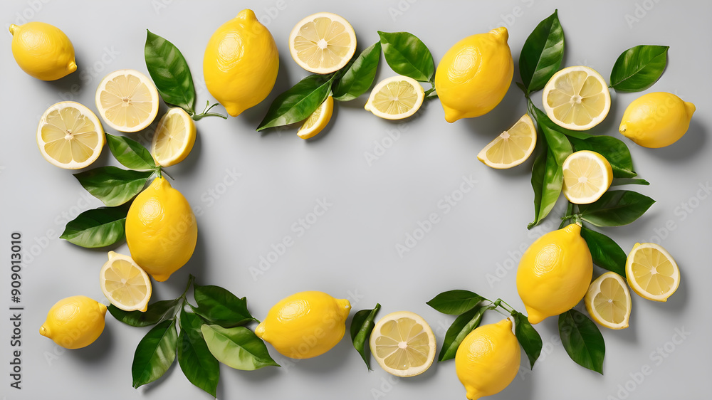 Frame made of lemons, space for text. Generative AI Frame made of lemons, space for text. Generative AI