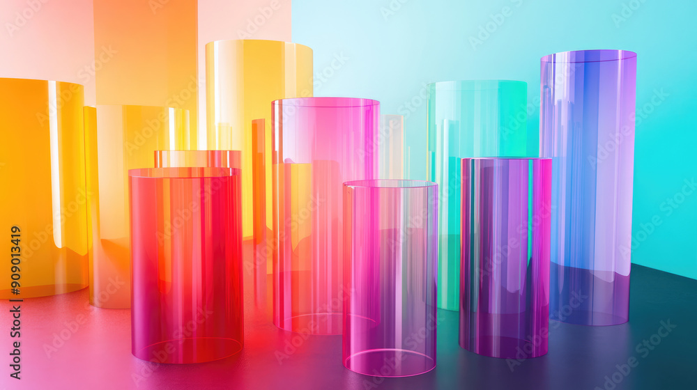 Fototapeta premium Artwork with colorful cylinders on a dynamic background, fans of abstract art