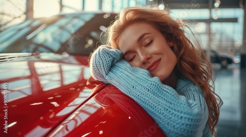 The woman and the red car photo