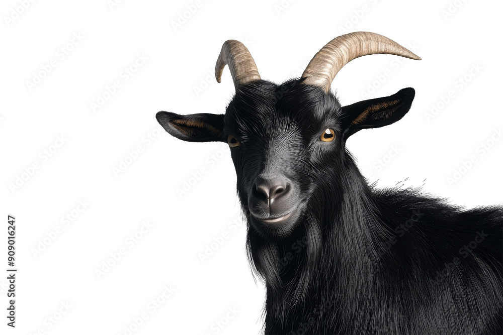 Black Goat with Horns on White Black Goat with Horns on White