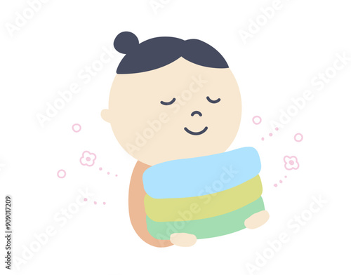 タオルの香りを嗅ぐ女性