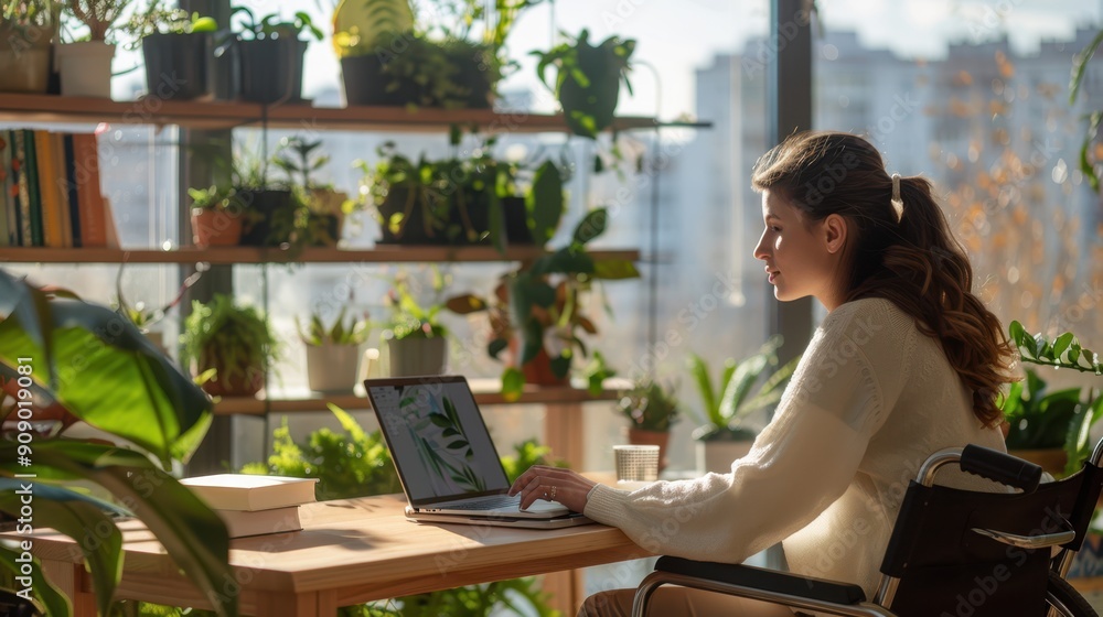 The woman working remotely The woman working remotely