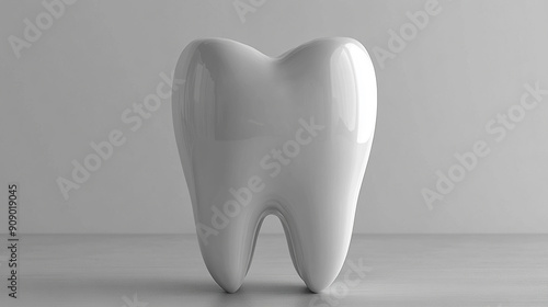 white 3D tooth stands alone against a blank background, symbolizing dental health, cleanliness, and care. Ideal for concepts related to oral hygiene, dental treatments, or health awareness photo