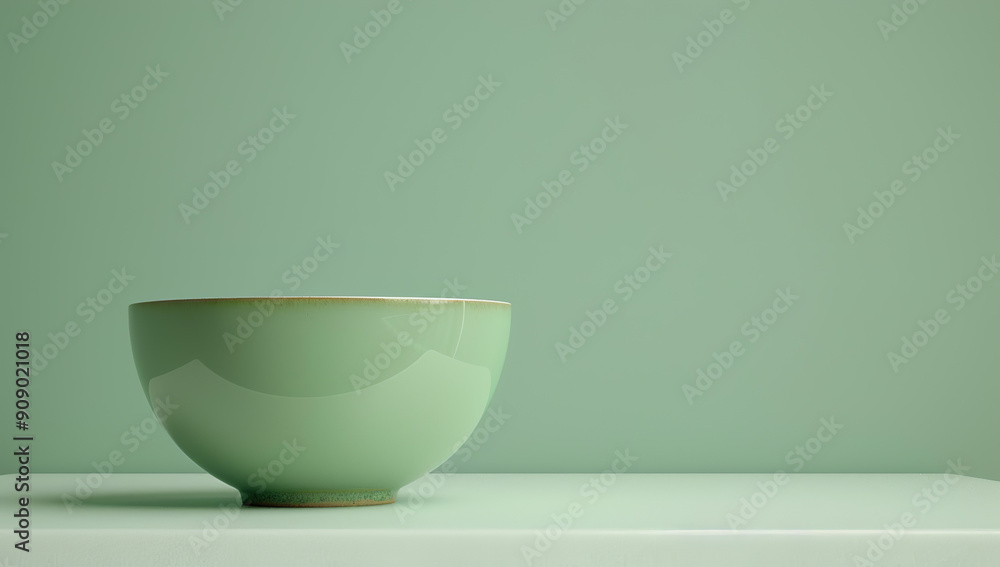 3D render of a green bowl on a white table against a green... 3D render of a green bowl on a white table against a green...