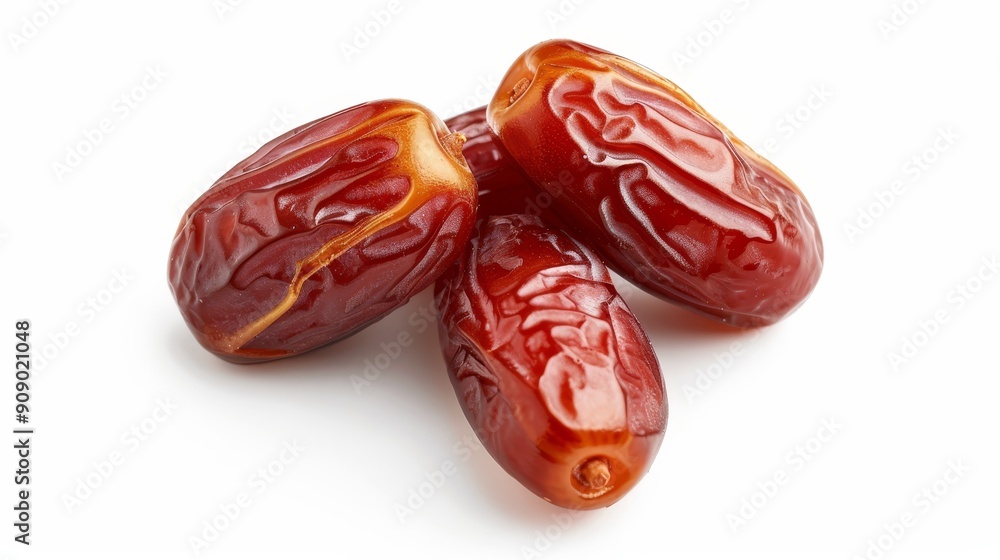 Fresh dates halved to reveal the soft, sticky interior and pit, isolated on a pristine white background. The textures and rich colors are highlighted Fresh dates halved to reveal the soft, sticky interior and pit, isolated on a pristine white background. The textures and rich colors are highlighted