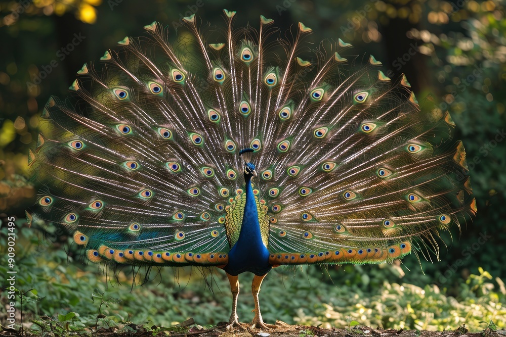 Obraz premium a magnificent peacock doing cartwheels with generative ai