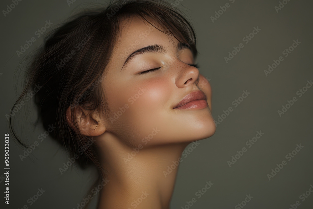 A close up of a girl's face with her eyes closed A close up of a girl's face with her eyes closed