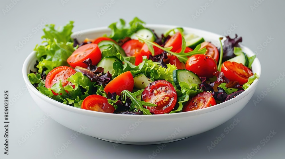 Fresh Green Salad with Tomatoes and Cucumbers - Photo Fresh Green Salad with Tomatoes and Cucumbers - Photo