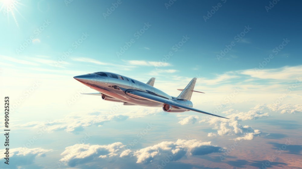 New and clean airplane float in cloudy sky. Neural network ai generated art New and clean airplane float in cloudy sky. Neural network ai generated art