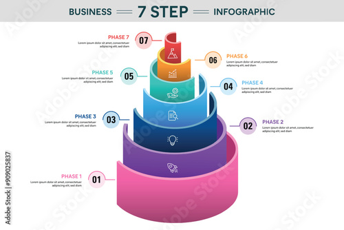 7 Step Semi Circle Cylinder Infographic. 3D Vector Illustration For Business Financial Report. photo