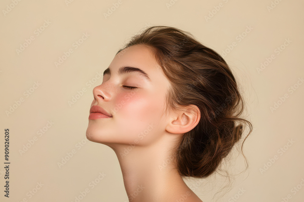 A close up of a girl's face with her eyes closed A close up of a girl's face with her eyes closed