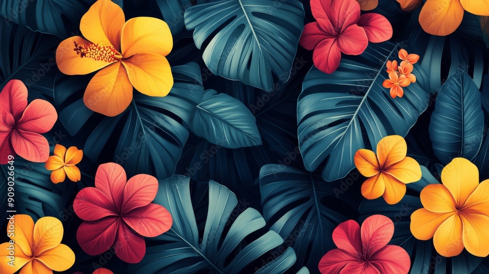 Tropical Floral Arrangement with Dark Green Leaves Tropical Floral Arrangement with Dark Green Leaves