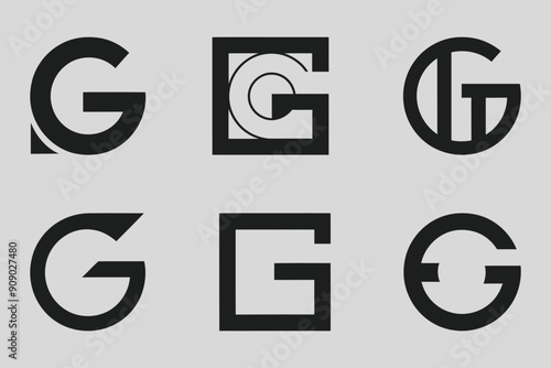 Minimalist letter G logo pack, Minimal Geometric shape alphabet letter G logo collection 