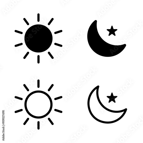 Sun moon icon illustration isolated vector sign symbol. silhouette icons. Morning and night. Day and night weather forecast symbol