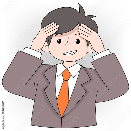 businessman holding his dizzy head