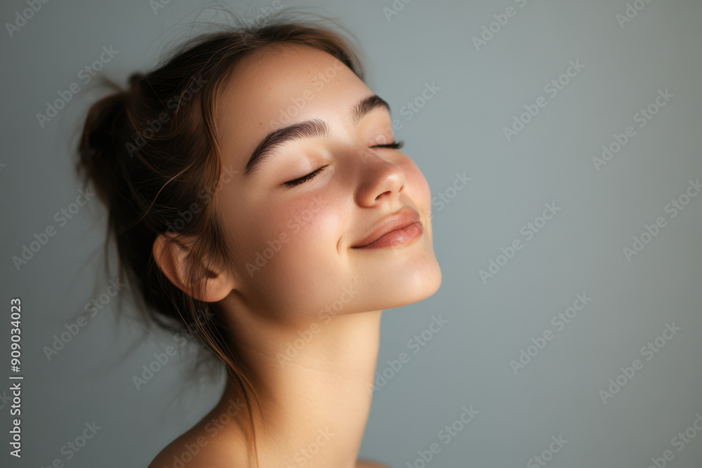 A close up of a girl's face with her eyes closed A close up of a girl's face with her eyes closed