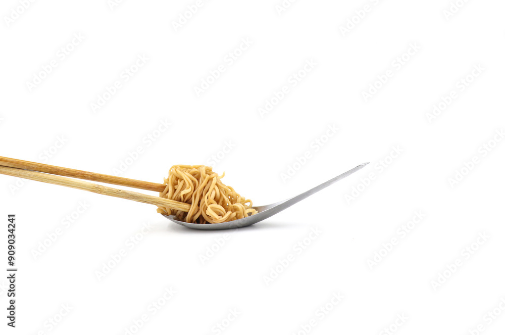 Noodles and chopsticks on a white background Noodles and chopsticks on a white background